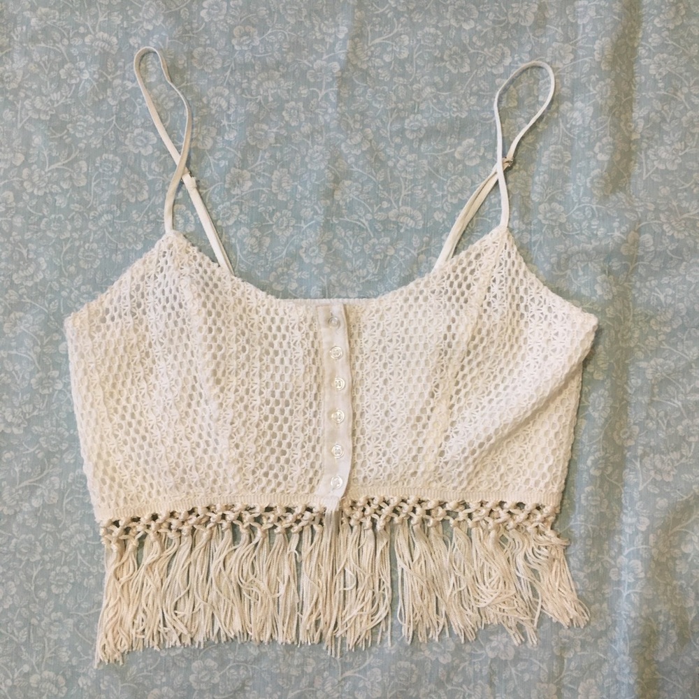 Lacy Bohemian crop-top with tassels